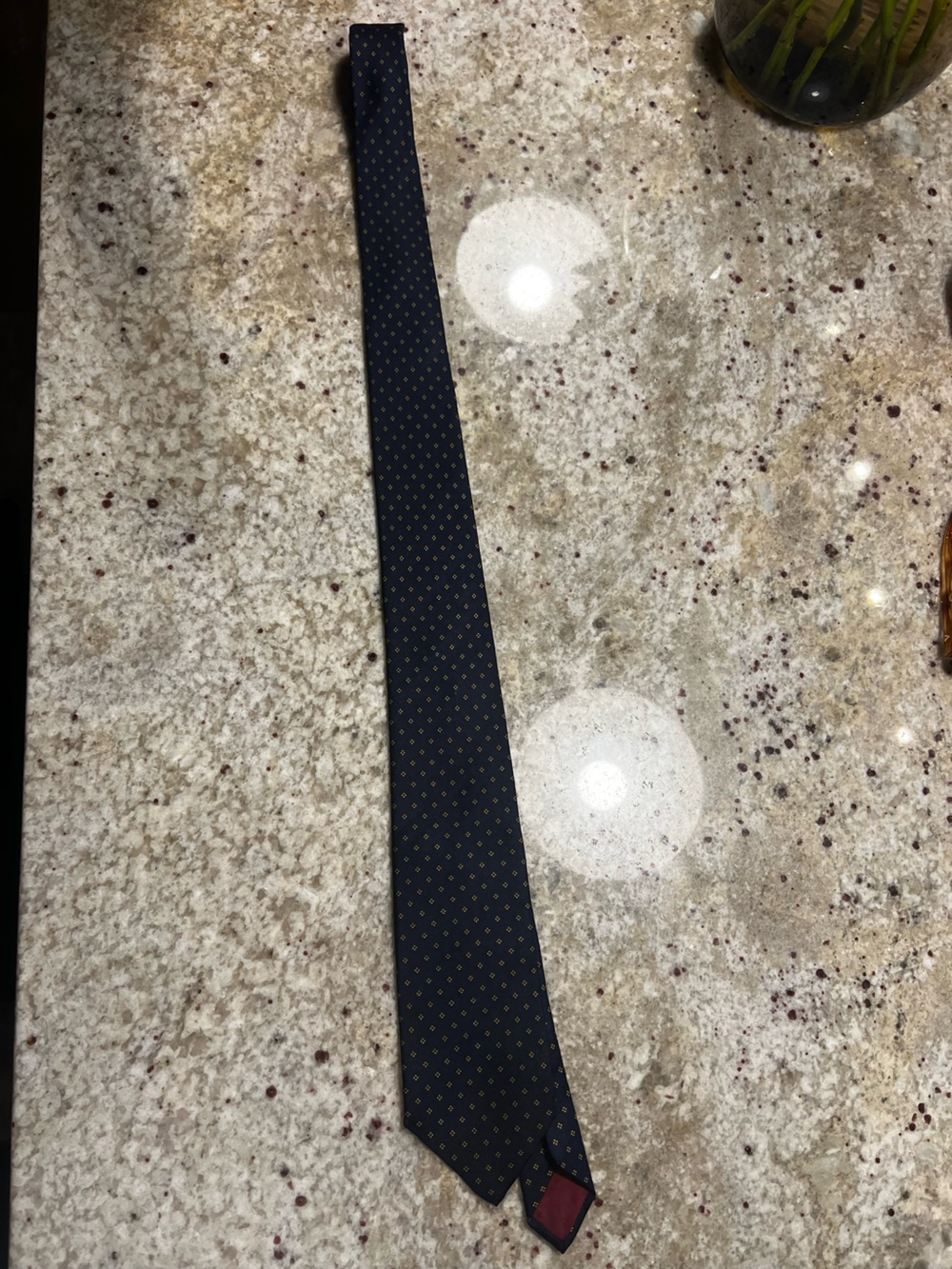 Brooks Brothers Navy Blue Tie with Small Gold Dot Pattern